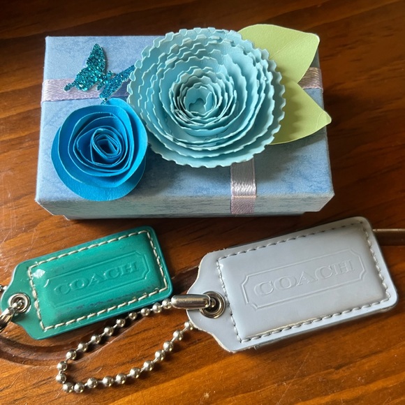 Coach Green and Gray Leather‎ Tags in unbranded beautiful box - Picture 1 of 3